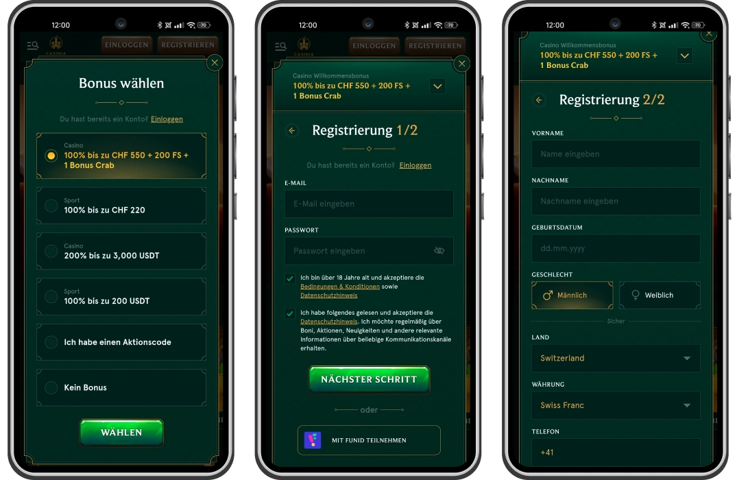 Casinia Casino Anmeldung Mobile Version Schweiz