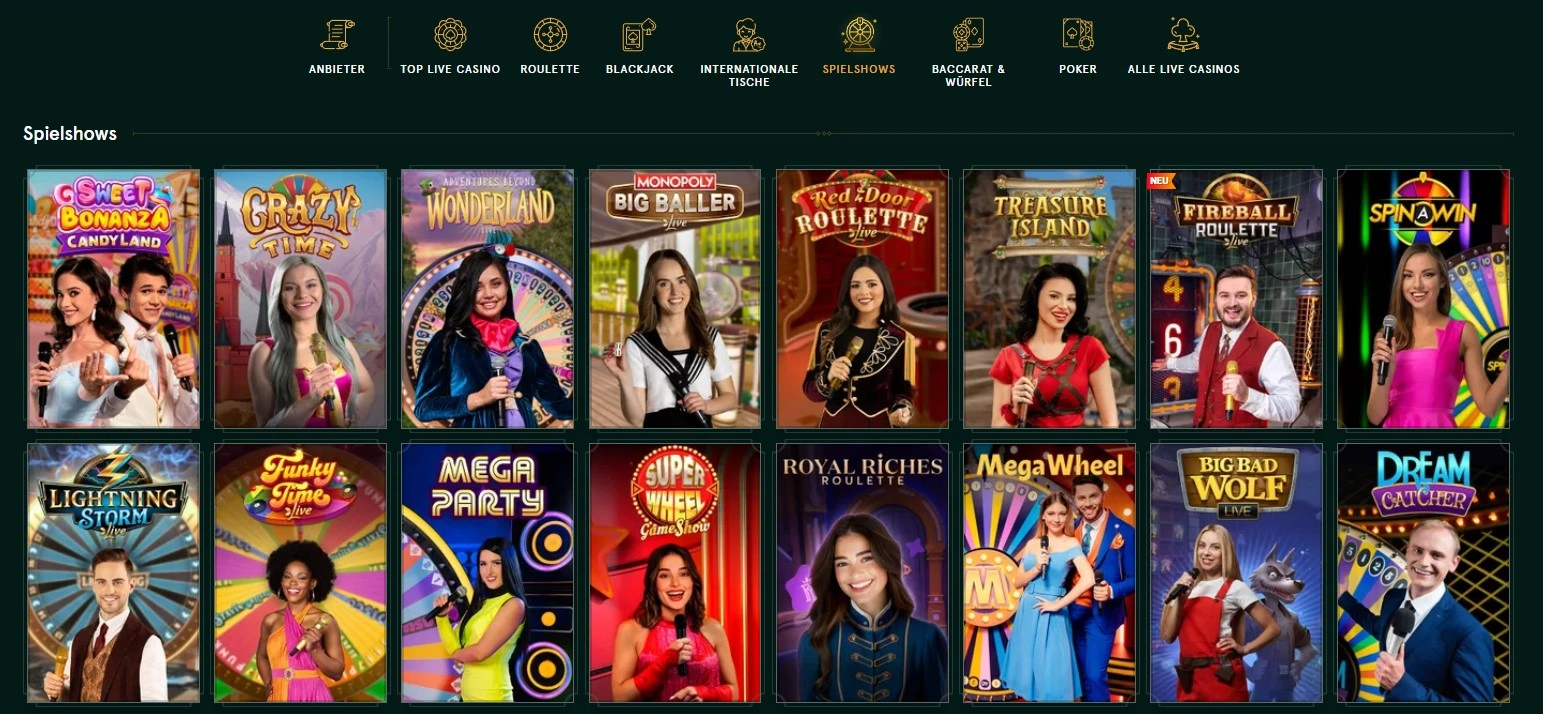 Casinia Live Unterhaltung – Spielshows & mehr